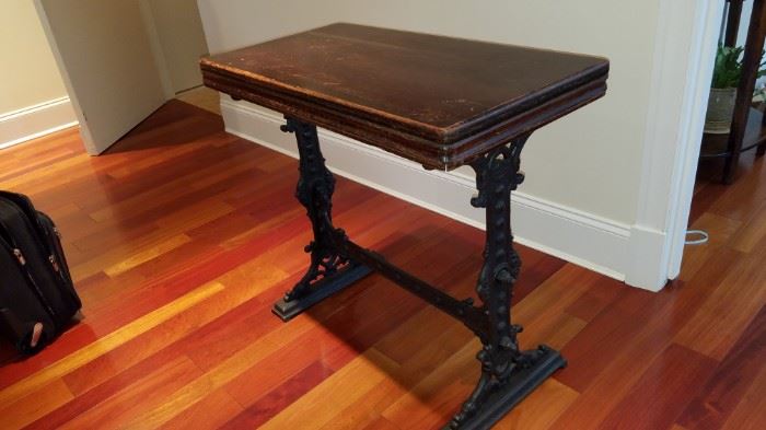 antique pub table with iron base