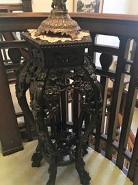 Antique hard wood hand carved cherry blossom motif, marble inset stand