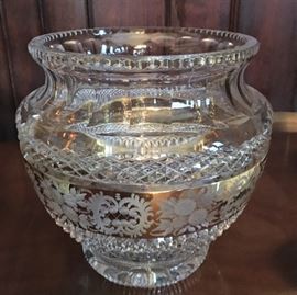 Fine cut to clear hand carved large bowl