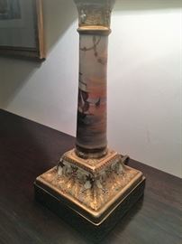 Pair of Nippon hand painted lamps with a ship's theme