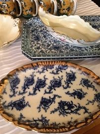 Flow blue oval platters