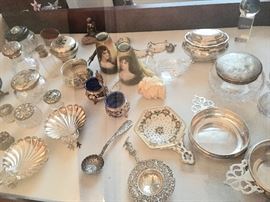 Sterling silver collectibles, Meerschaum pipe, porcelain collectibles