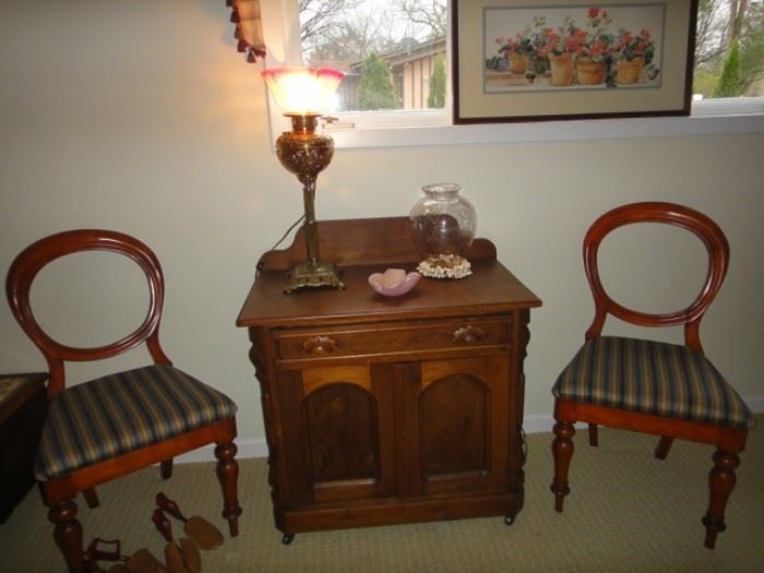 Wash Stand, Antique Chairs,