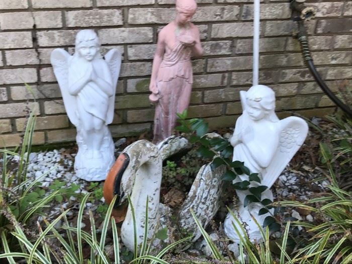 Statues # 45, 46, 47 ~ Young Angels Praying, Cement Swan, Maiden with Ewer