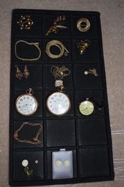 14K PIN & EARRINGS, ALL OTHER GOLD PLATED