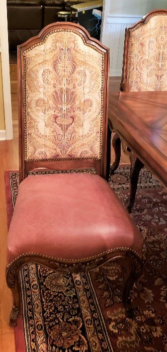 Dining side chair (4), leather/fabric, nail heads.  Rug on floor is NOT FOR SALE