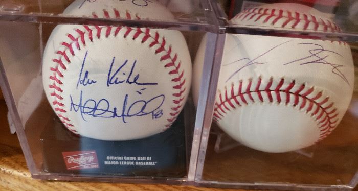 signed baseballs by Ian Kinsler, Mitch Morland plus others