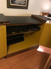 #11 wood top and yellow bar cabinet w flip top and doors 42x21x32 $225.00