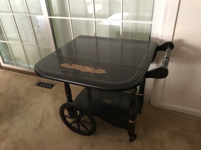 #17 wood w gold design drop side tea cart on wheels w protectoloc finish 17-25x27x28 $175.00
