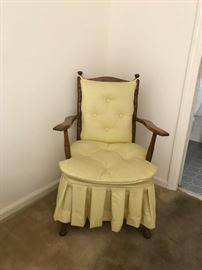 #44 yellow cushion skirted wood side arm chair $65.00