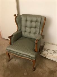 #50 green button back wing back chair $75.00