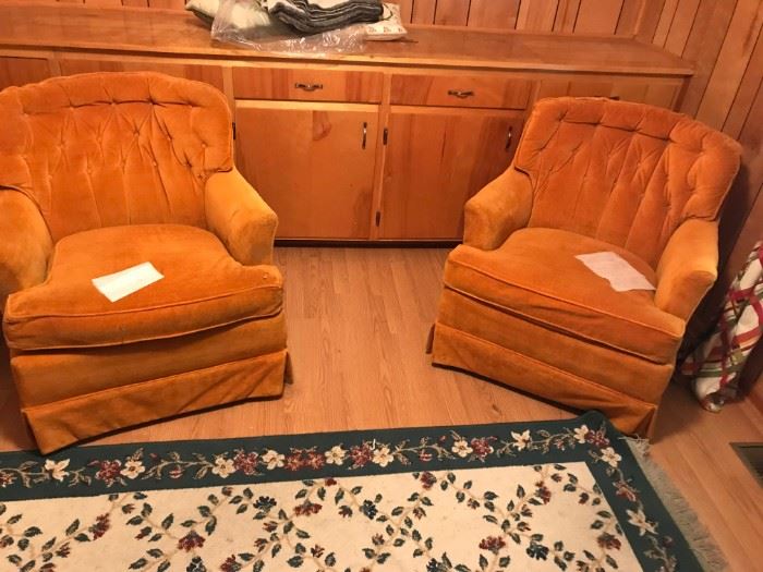 #62 (2) orange button back club chairs $45 ea $90.00