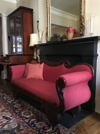 American Flame Mahogany Empire Sofa with Swan Carving