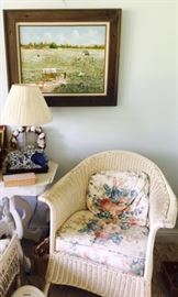 Lots of Antique Wicker Furniture and Cotton Field Paintings