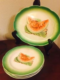 Antique Watermelon Platter and Plates