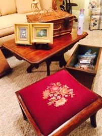 Needlepoint Footstools, Antique Cocktail Table