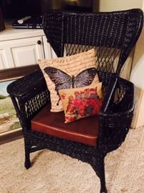 Antique Wicker Chair with Magazine Rack