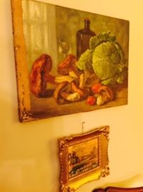 Fantastic Antique Still Life Painting with Cabbage and Mushrooms