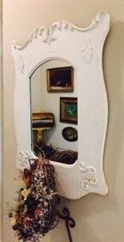 Antique Painted Mirror with Coat Hook