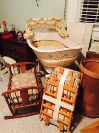 Antique Doll Beds and Bassinet 