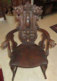 Antique Asian Rocking Chair, Carved Dragon Design