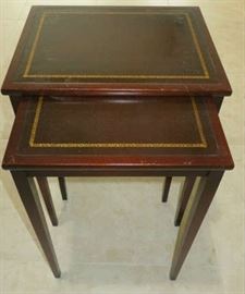 Mahogany Leather Top Nesting Tables