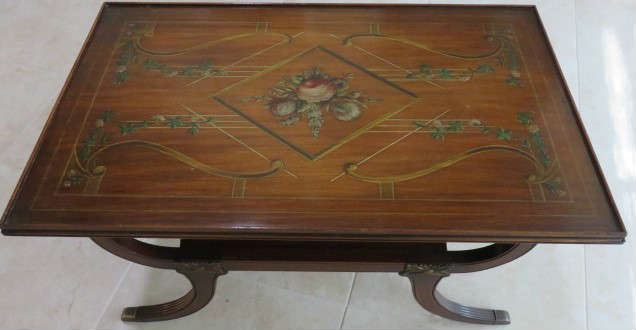 Antique Italian Marquetry Brass Foot Coffee Table