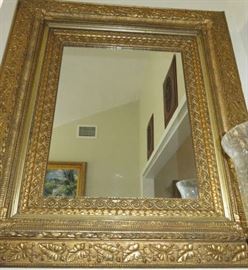Antique Victorian Gold Gilt Wood Frame Scroll Foliage Wall Mirror