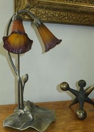 Brass Lilly Pad Double Tulip Table Lamp