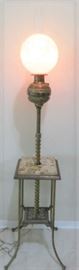 Antique Victorian Brass Marble Parlor Floor Lamp