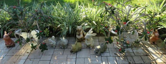 Concrete Rabbit/Bunnies Yard Art, Concrete Shell Planters