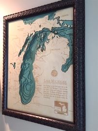 Nautical wood Great Lakes map 