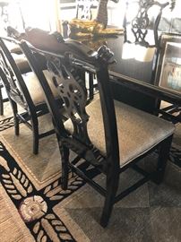 Exquisite dining table, black lacquered wood; 8 chairs