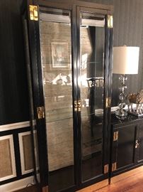 Black wooden curio cabinets (mirrored back)