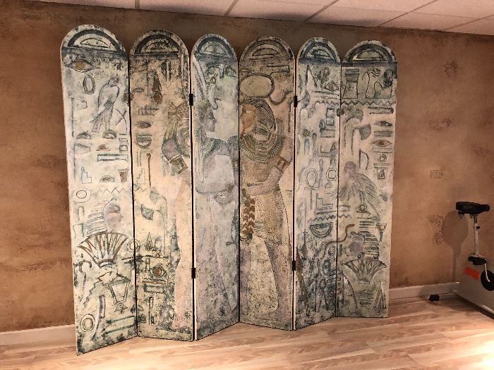 UNIQUE Hand painted Egyptian scene, 6 panel room divider
