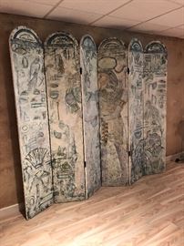 UNIQUE Hand painted Egyptian scene, 6 panel room divider