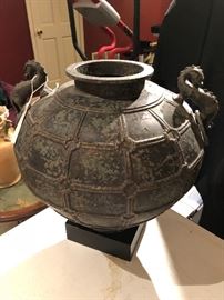 Pewter Chinese vase with dragon handles