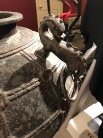 dragon handles on pewter vase