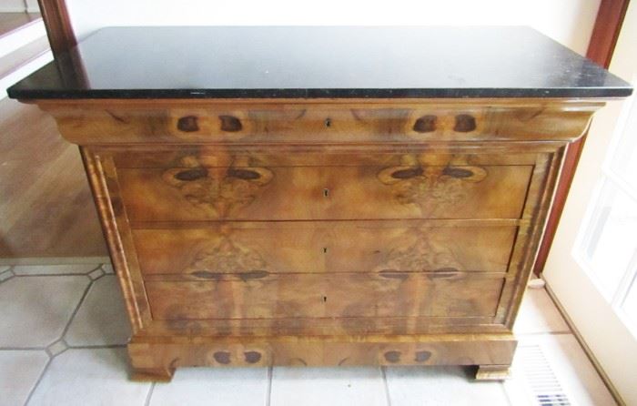 Antique  burlwood and marble sideboard