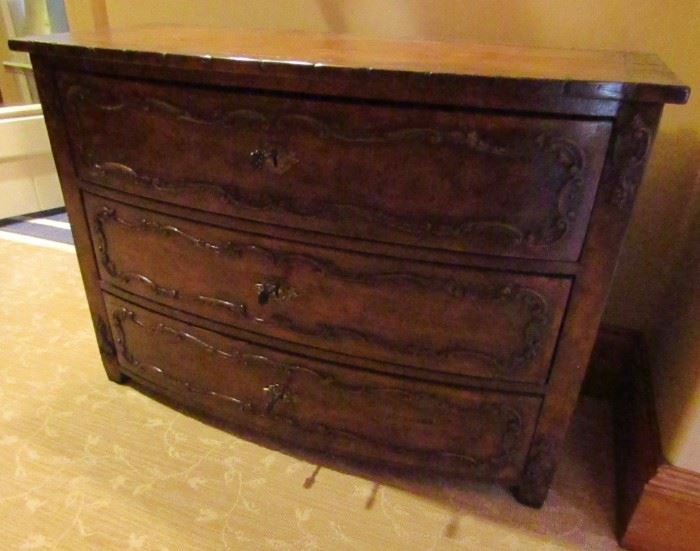 Antique 19th century Italian XXIV Style carved pine, brass mounted 3-drawer commode
