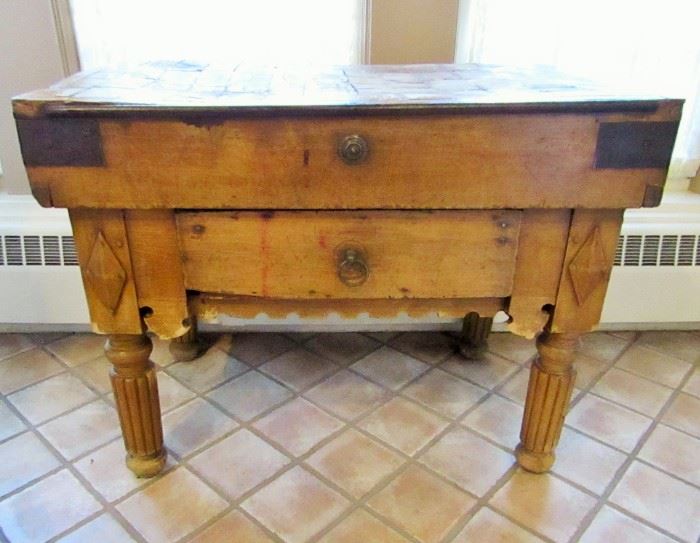 19th century French carved butcher block table