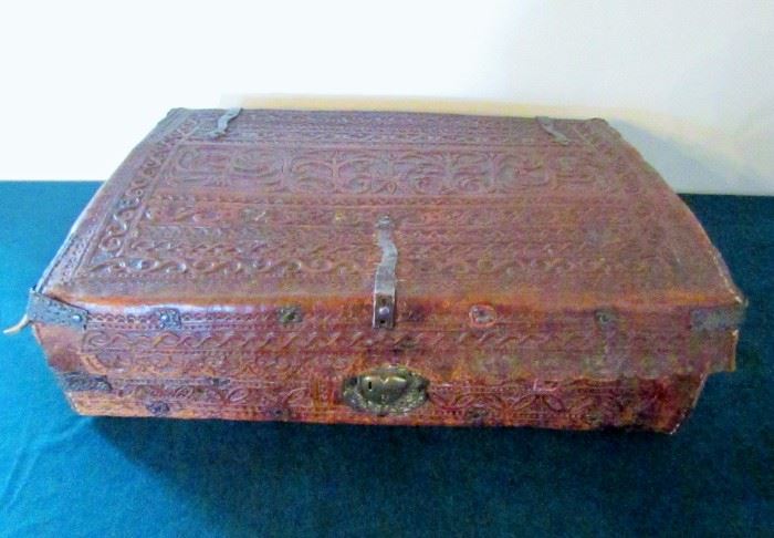 Spanish Colonial leather box with heart shaped lock