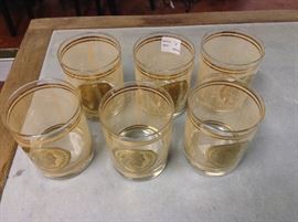 Set of 6 Club Glasses; "Mantoninvsavc Cermsarm" (Latin); Made & Signed by George Briard; 3.5"W x 3.5"D x 4"H; $200; ref #: 19936