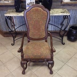 The elegance of Mediterranean style with the warm essence of the Islands resonate through the Casa Cristina Collection by Pulaski to create beautiful, livable furniture designed for today's lifestyle.
Carved apron & Carved legs; Table Comes w/ 6 Matching Chairs & 2 18"W Leafs; Made by Pulaski; Chair Measurements: 26"W x 23"D x 48"H; $700; Retails @ $1,100; ref #: 19943