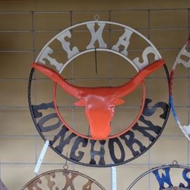 Texas Longhorns Sign; Painted Orange, Black, & White; Hand-Made in Mexico; 30" in Diameter; $50; ref #: 911