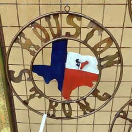 Round Houston  Texans Sign; Outdoor Safe; Hand-Made in Mexico; 24" in Diameter; $40; ref #: 911