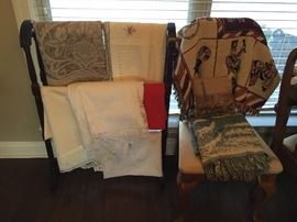 Linens - tablecloths, throws and more on quilt rack