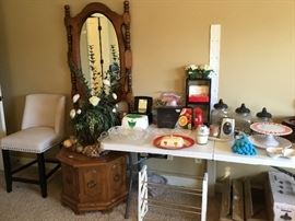 Second wall mirror and one white bar stool along with home decor