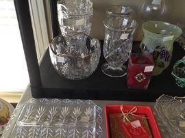 Crystal bowls, serving pieces, and crystal candle holders