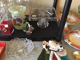 Square glass cake plate on pedestal